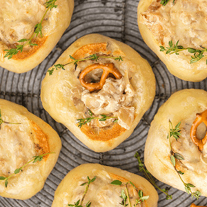 Mini French Onion Dip Bread Bowls made with Take & Bake French Dinner Rolls