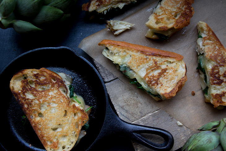 La Brea Bakery Take and bake Tuscan Loaf Sauteed Spinach and Artichoke Grilled Cheese Recipe