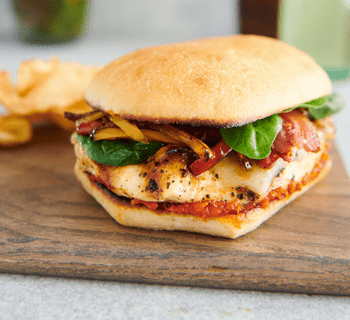Spicy Grilled Chicken Sandwich with Peppers and Onions 