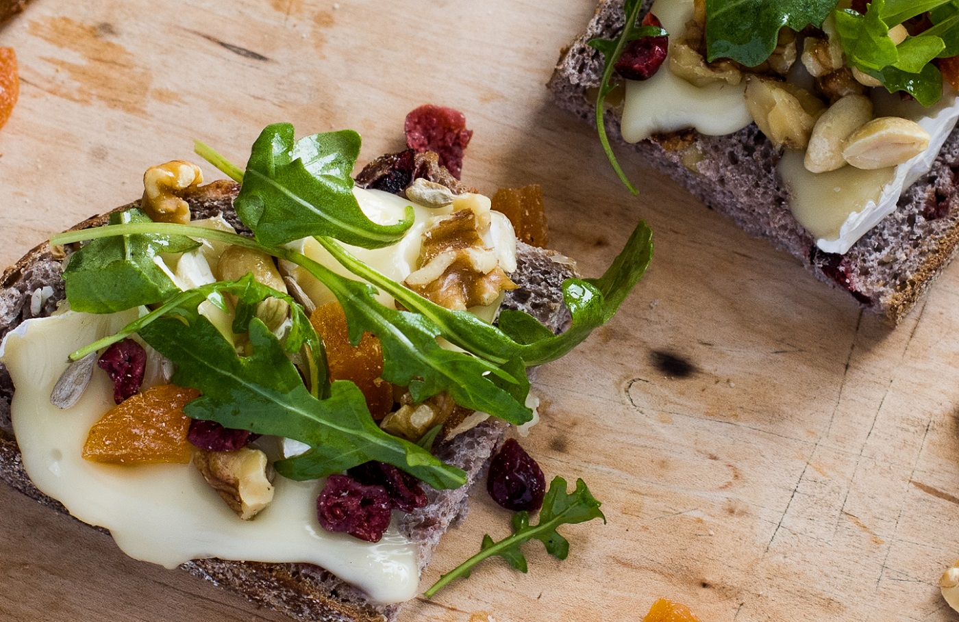 Grilled Cheese Board Sandwich with Brie, Arugula, Honey and Trail Mix