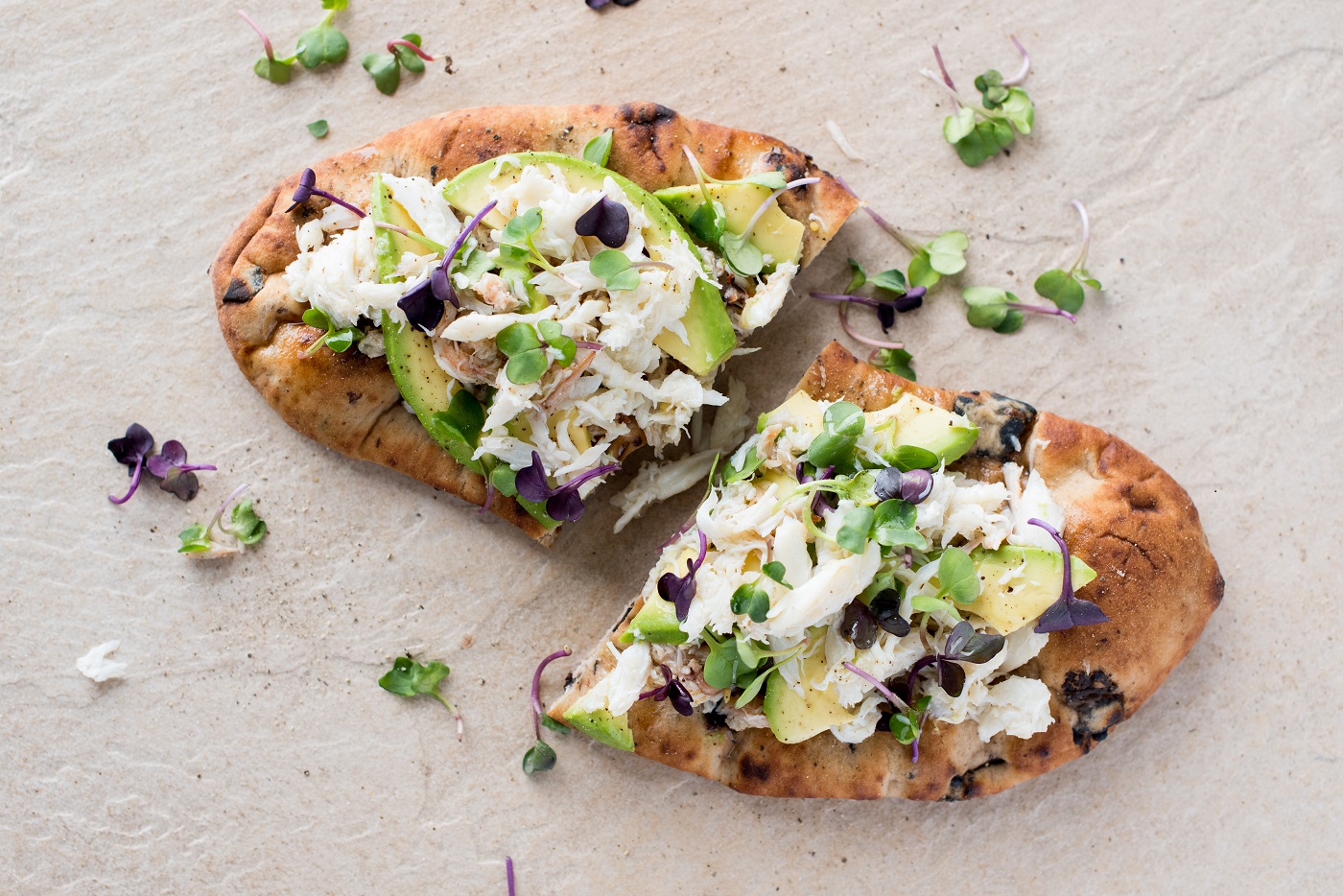 Citrus Crab Salad and Avocado Flatbread