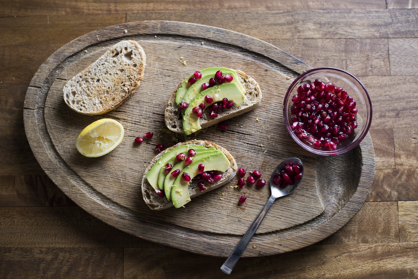 Avocado Pomegranate Salsa on Sprouted Wheat Loaf