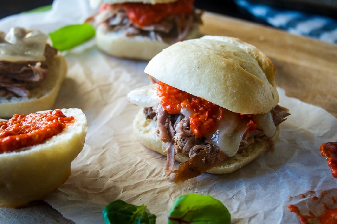 Slow Cooker Pork Tenderloin Sliders With Romesco and Manchego