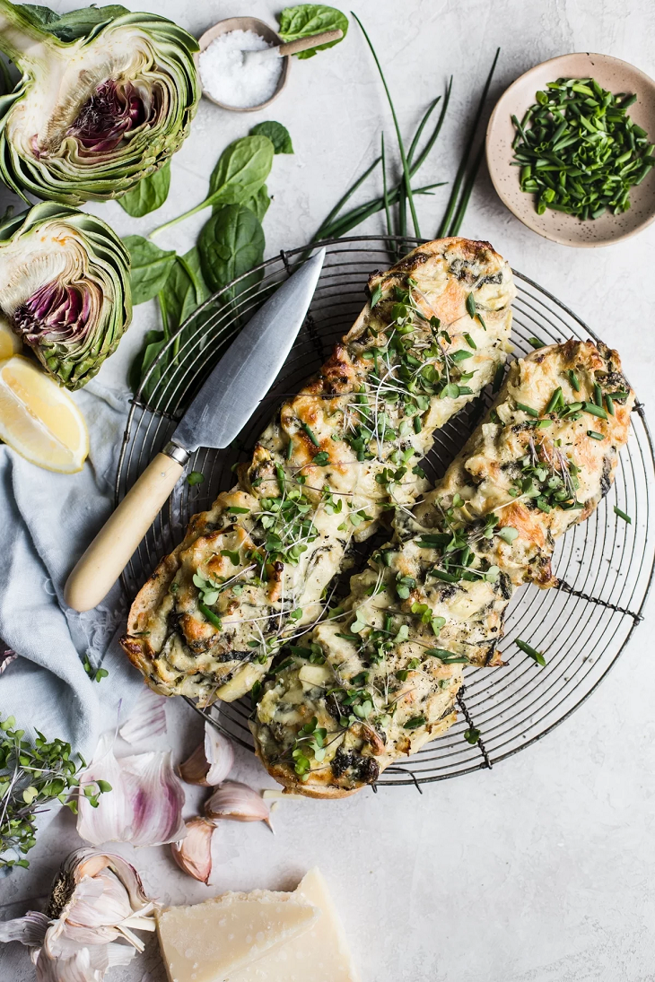 Spinach artichoke dip cheese bread