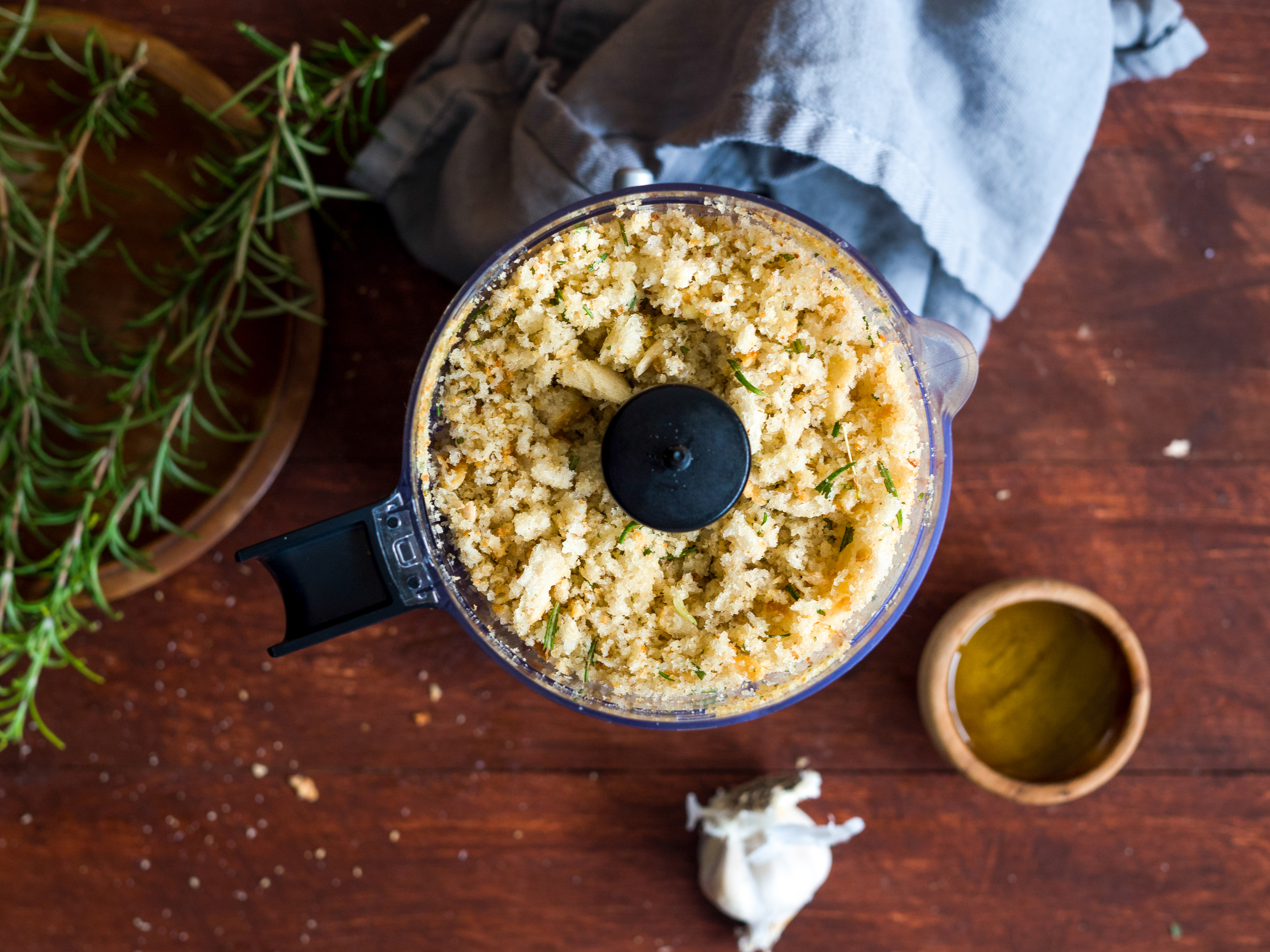 Bread crumbs in a food processor