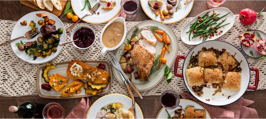 Holiday table scape overhead shot