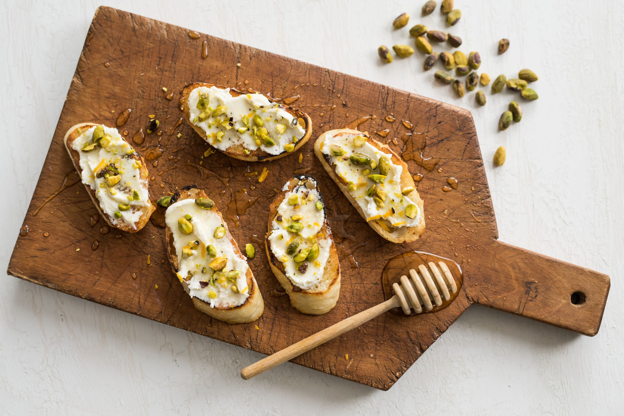 Honey Toast with Fresh Ricotta and Pistachios