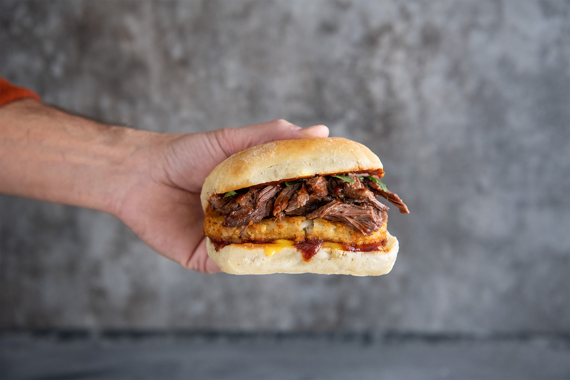 Short Rib and Hashbrown Sandwich