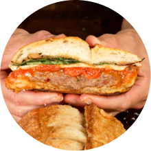 Grilled Sausage Parm Sandwich with Arrabbiata, Buffalo Mozzarella & Basil