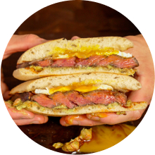 Steak & Egg Breakfast Sandwiches with Salsa Macha