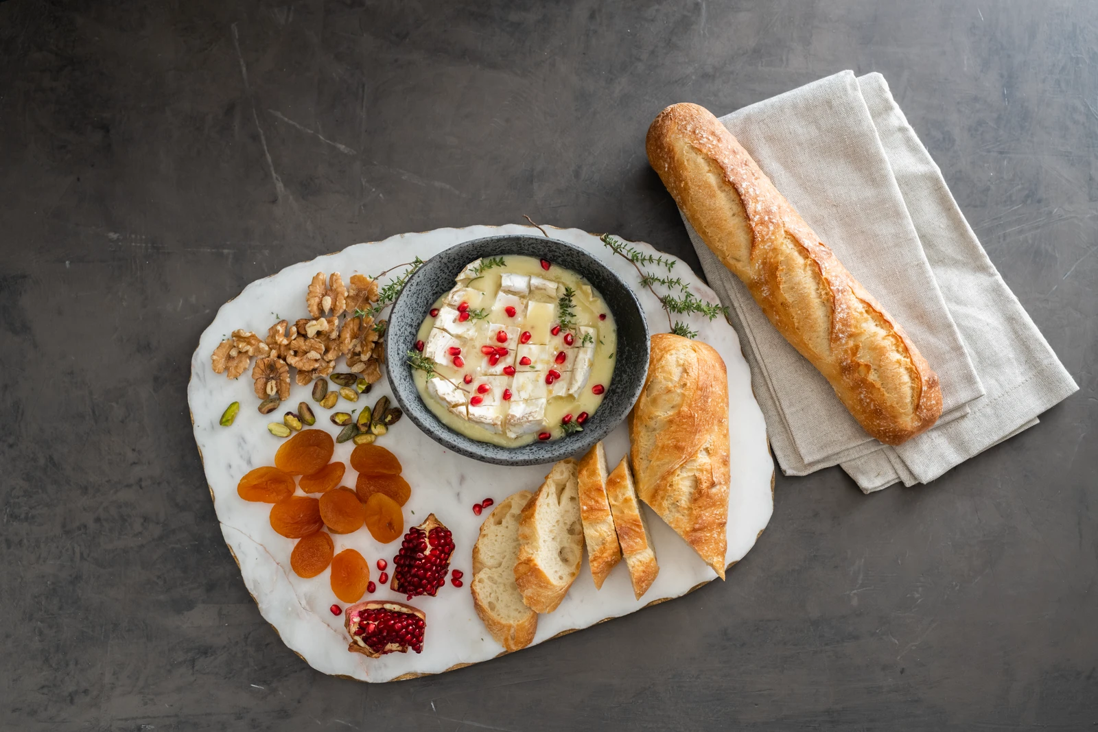 Valentine's Day food spread with loaves of artisan bread