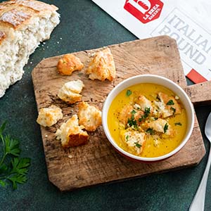  Sweet Potato & Sage Soup with Blue Cheese Croutons
