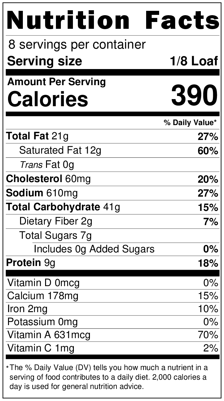 Cranberry Brie Pull apart loaf nutritional information