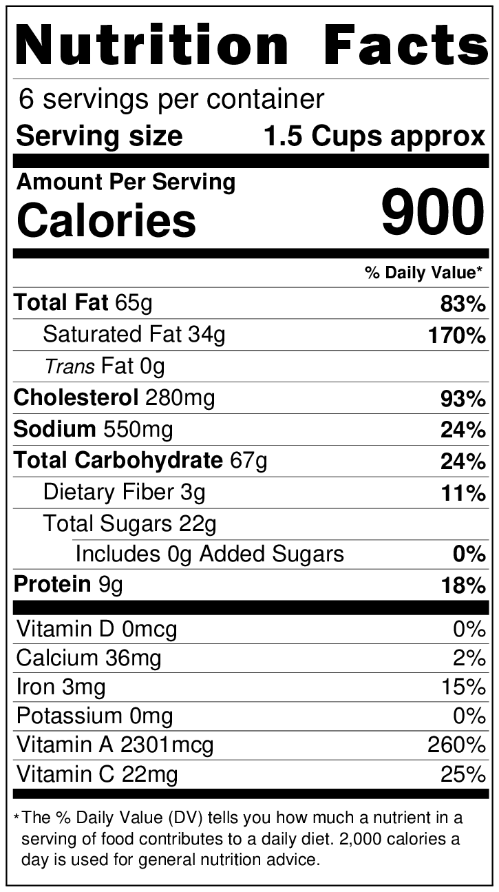 Creme Brule bake recipe nutritional information