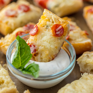 Garlic butter French bread pizza bites