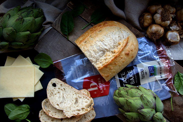 La Brea Bakery Take and bake Tuscan Loaf Sauteed Spinach and Artichoke Grilled Cheese Recipe