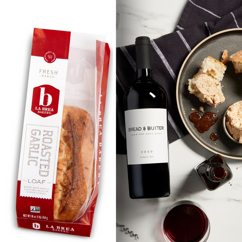 bread, wine, and steak sauce butter