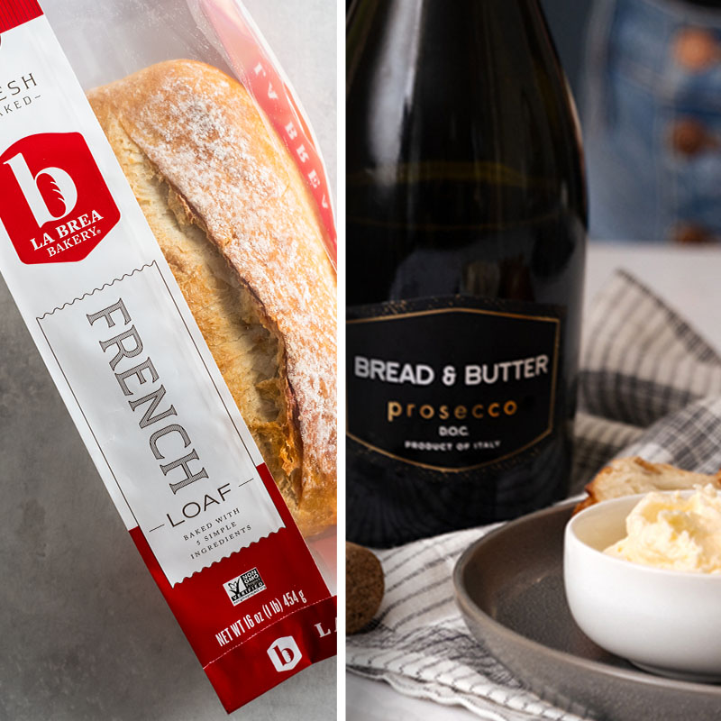 bread, wine, and asiago butter