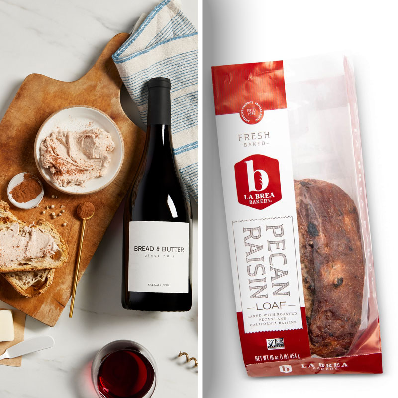 bread, wine, and cinnamon sugar butter
