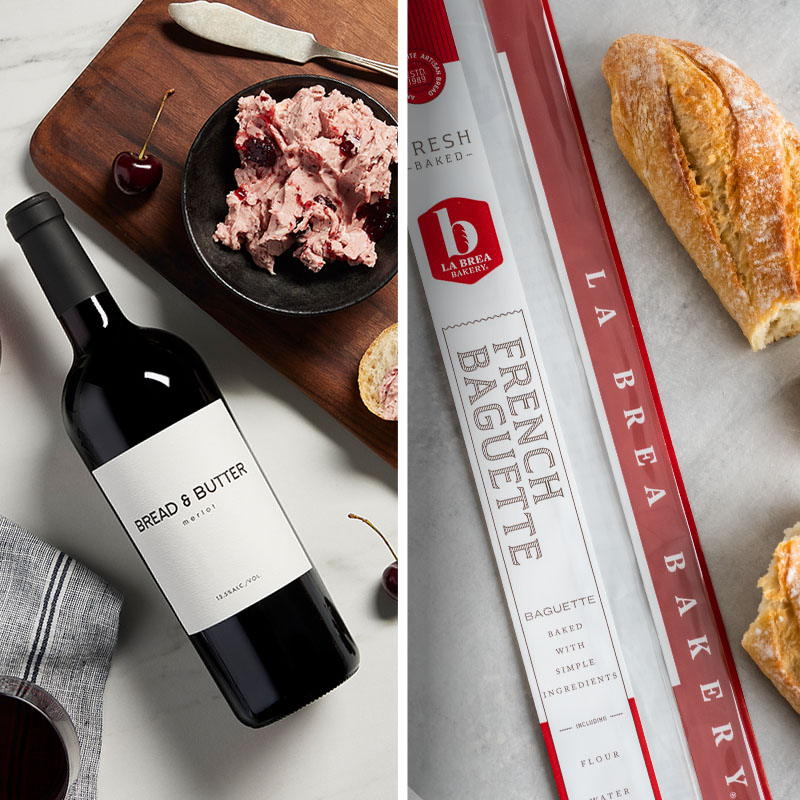 wine, bread, and cherry jam butter