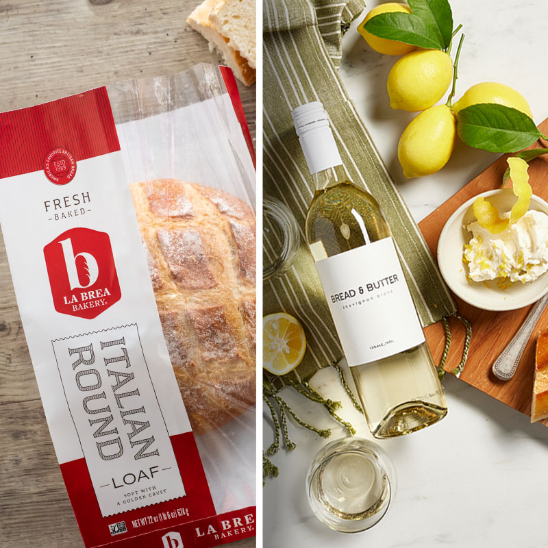 wine, bread, and lemon butter