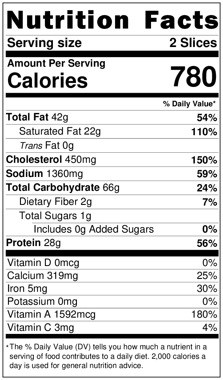 Parmesan and Parsley Frech toast nutritional information