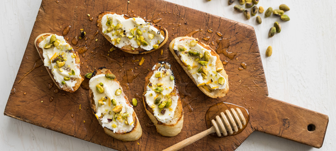 Honey Toast with Fresh Ricotta and Pistachios