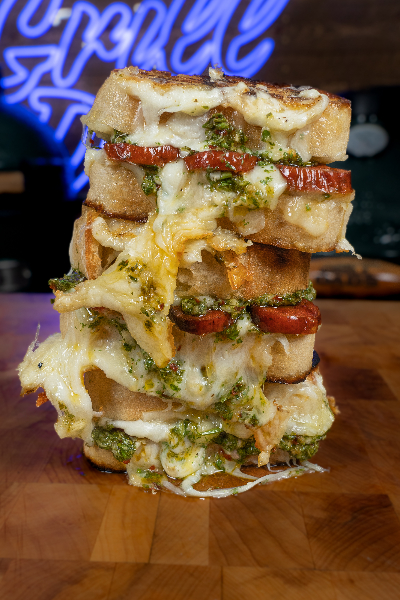 Grilled Cheese with Linguica Brazilian Grilling Sausage and Chimichurri Sauce