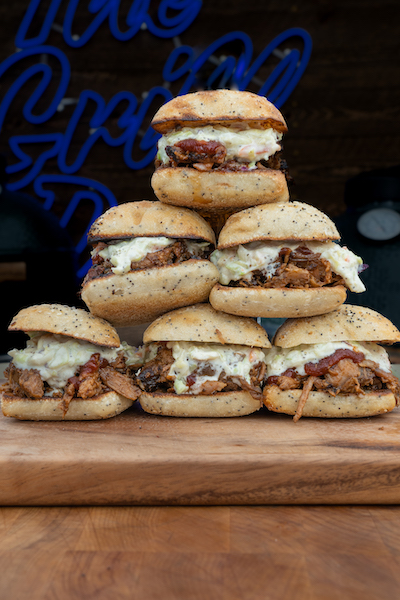 BBQ Pulled Pork with Root Beer BBQ Sauce and Mustard Slaw