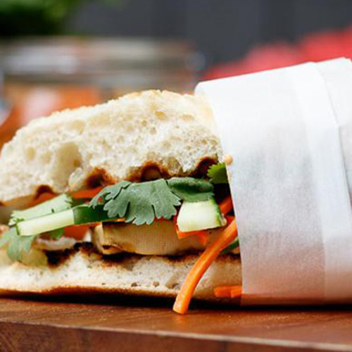 Close up of tofu bahn mi