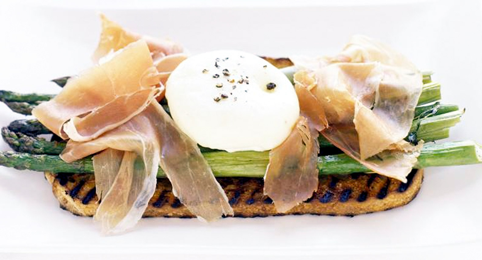 Asparagus, Poached Egg, Prosciutto, and Fontina Cheese Sandwich