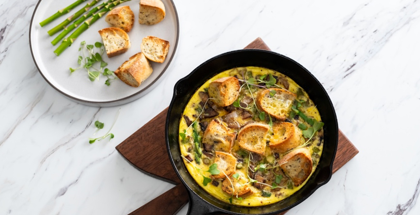 Veggie Frittata with La Brea Bakery’s Take & Bake Seeded Sourdough Rolls