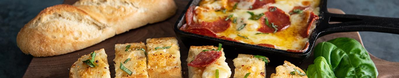 Molten Pepperoni Cheese Dip with Garlic Bread