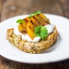 Rustic 8 Grain Loaf crostini with grilled peaches