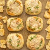 Mini French Onion Bread Bowls Overhead View with French Dinner Rolls