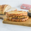 Patty melt sandwich on sliced New York Rye artisan bread