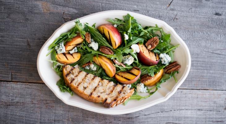 Grilled Peach Salad with Toasted Sunflower Honey Barons 