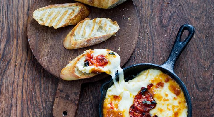 Baked Provolone Grilled Toast with Tomatoes, Marjoram and Balsamic