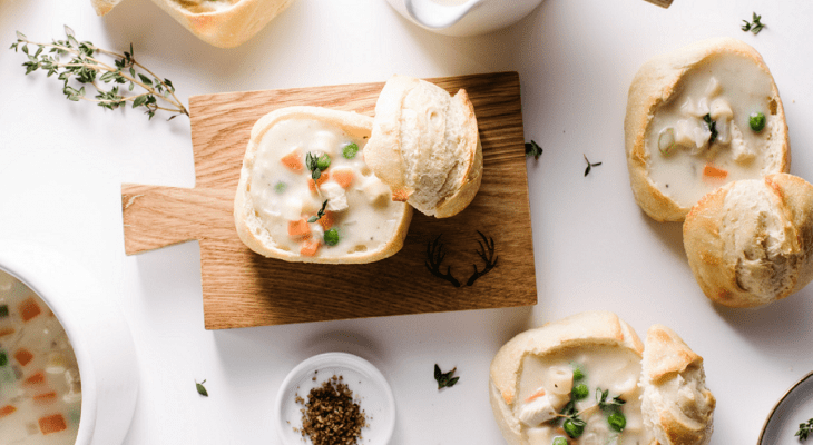 Mini Creamy Chicken Noodle Bread Bowls