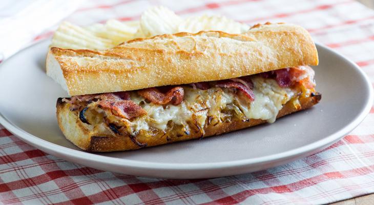 French Onion Grilled Cheese with Gruyere and Thick Cut Bacon