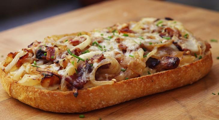 Bacon-Onion Swiss Pizza