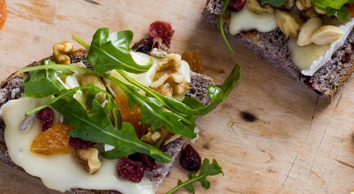 Grilled Cheese Board Sandwich with Brie, Arugula, Honey and Trail Mix
