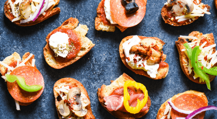 Pizza Crostinis on a plate