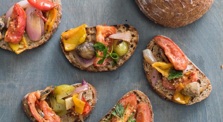 Oven Roasted Seasonal Vegetable Bruschetta