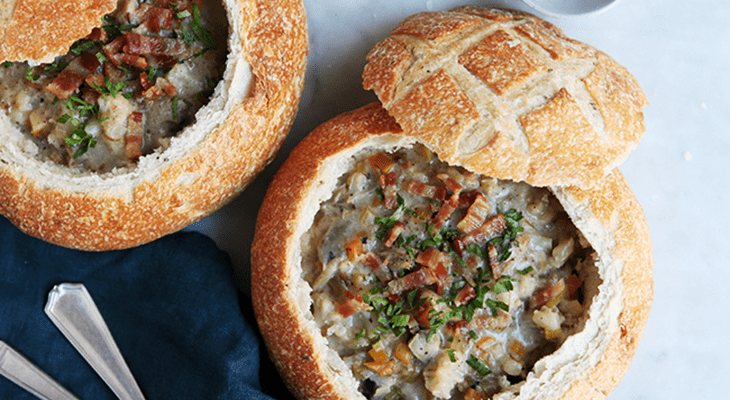 Cauliflower and Clam Chowder Bread Bowl