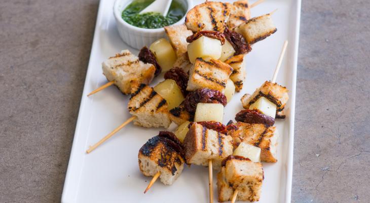 Grilled cheese and bread skewers