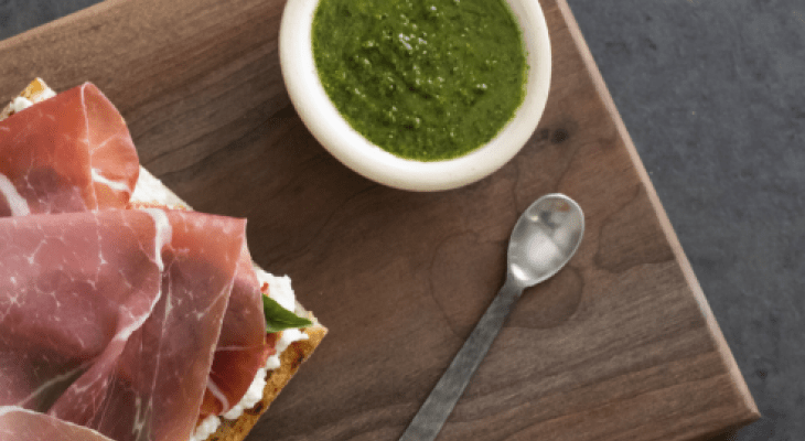 Prosciutto and Ricotta with Kale Pesto