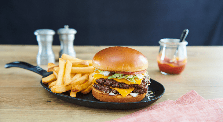 Plated Grilled Double Smash Burger with Buttermilk Ranch