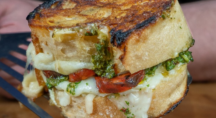 Grilled Cheese with Linguica Brazilian Grilling Sausage and Chimichurri Sauce