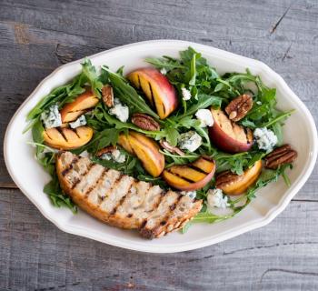 Grilled Peach Salad with Toasted Sunflower Honey Barons 